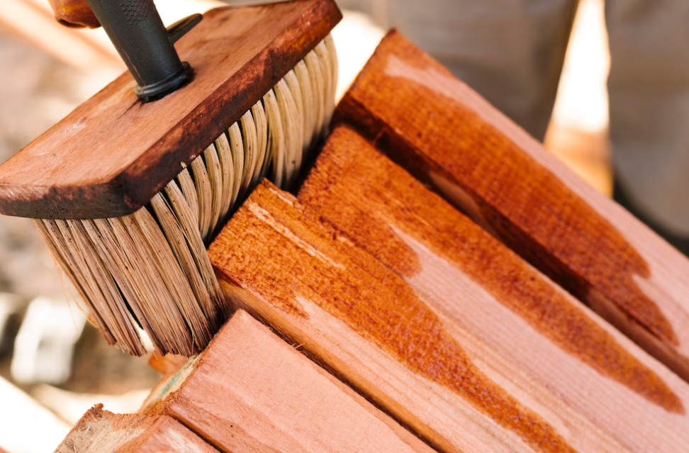 big brush painting the wooden blocks