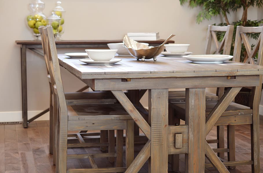 an unpainted dining room table